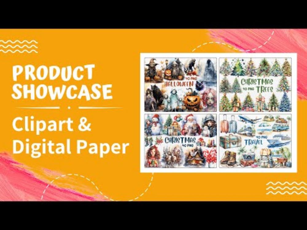 Watercolor Clipart & Digital Paper Showcase | Commercial Use PNG & JPG Bundles