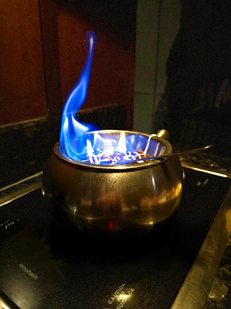 The 24k Chocolate Fondue on fire.