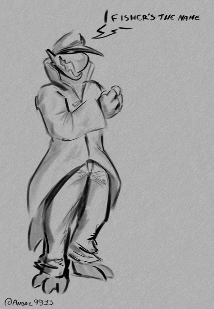 Non descriptive monster character standing upright, telling their name