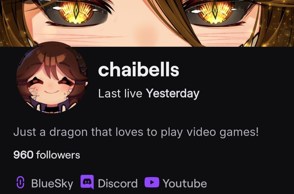 Screenshot of Chaibells on twitch with 960 followers 