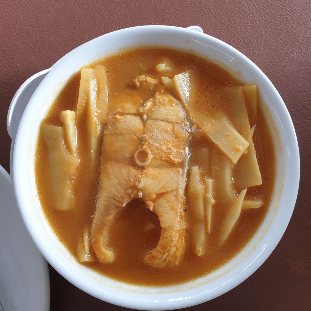 Southern Thai yellow curry with seabass and bamboo shoots.