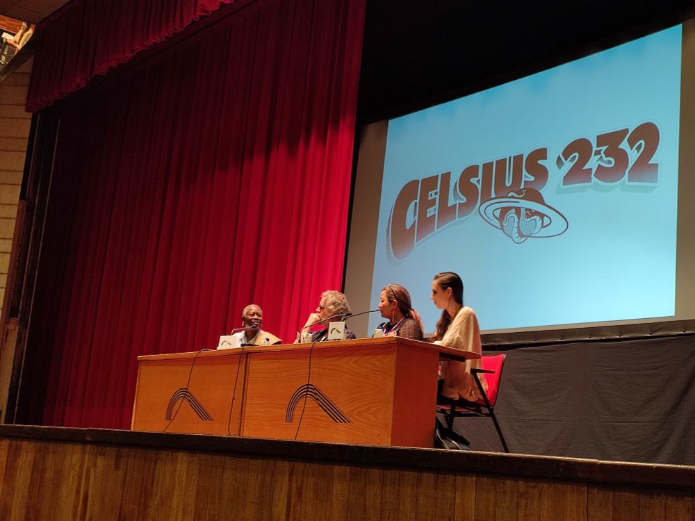 From left to right: Karen Lord, Espen Aukan, A. Y. Chao, moderated by Clara Dies.