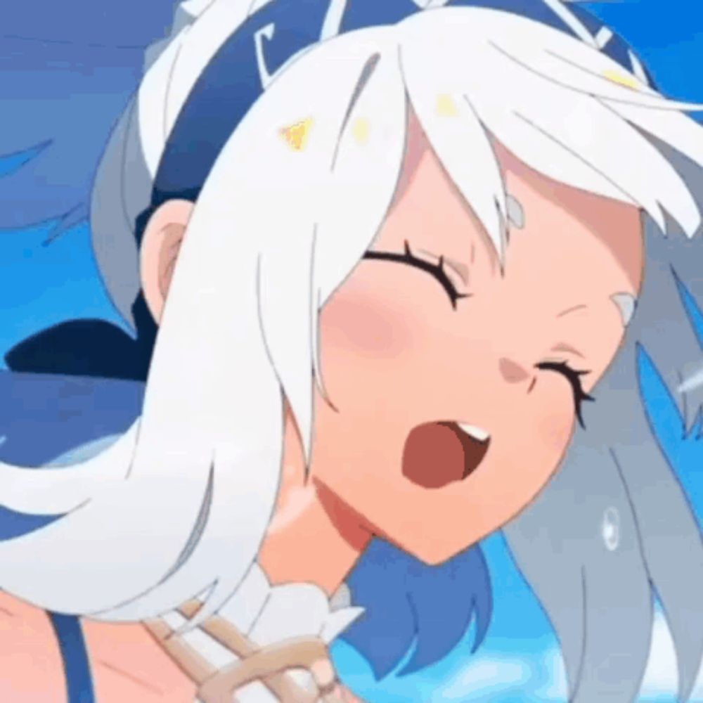 a close up of a girl with white hair and a blue headband .