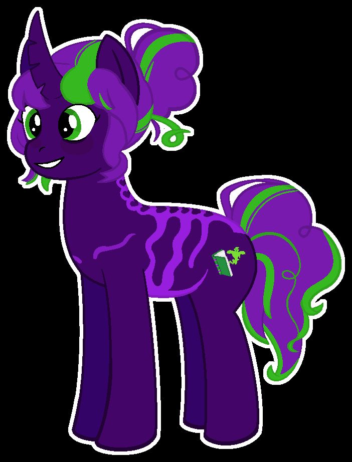 The same unicorn from the previous picture but she's not wearing clothing. The fur on her purple torso has lighter purple markings that look like a spine, ribs, sternum, and clavicle.