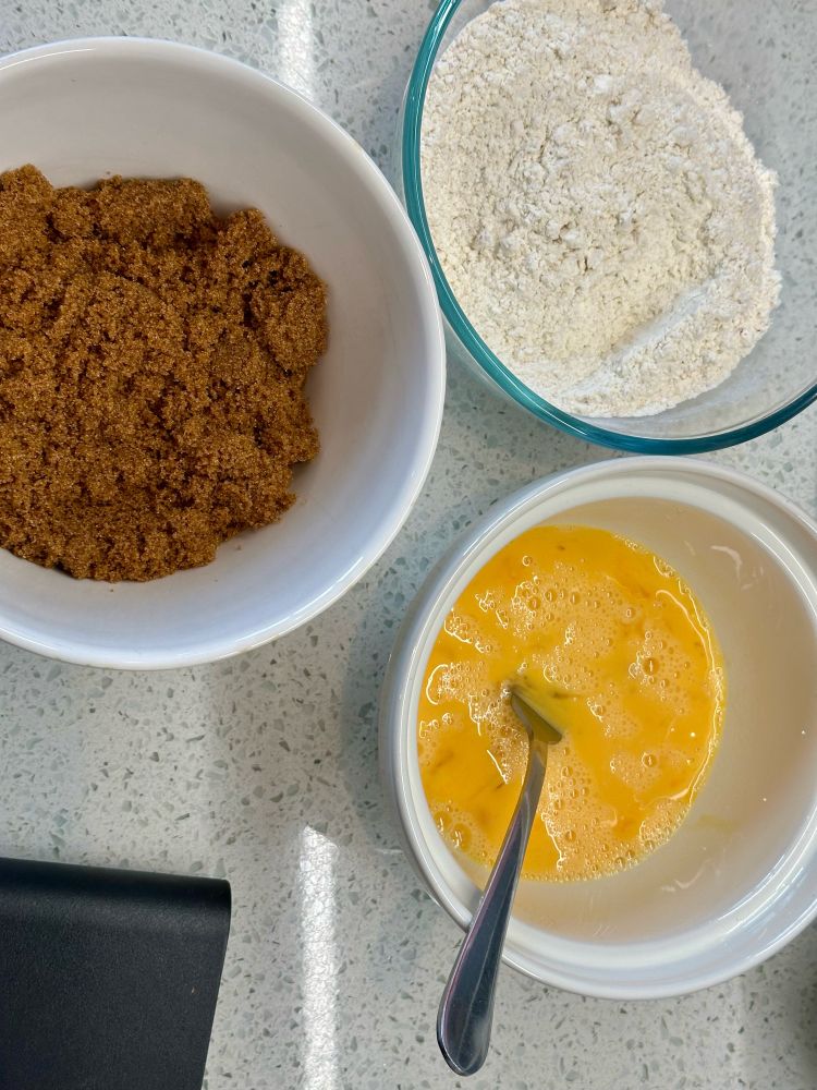 Brown sugar, eggs and flour with salt and spices 