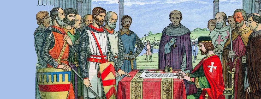 King John signing the Magna Carta in Runnymede in 1215 (illustration)