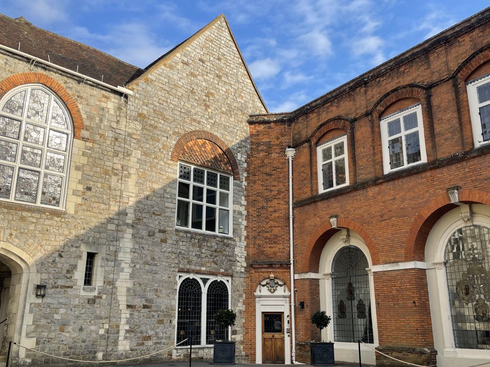 Sunlight streaming onto the entrance to the Bishops Palace