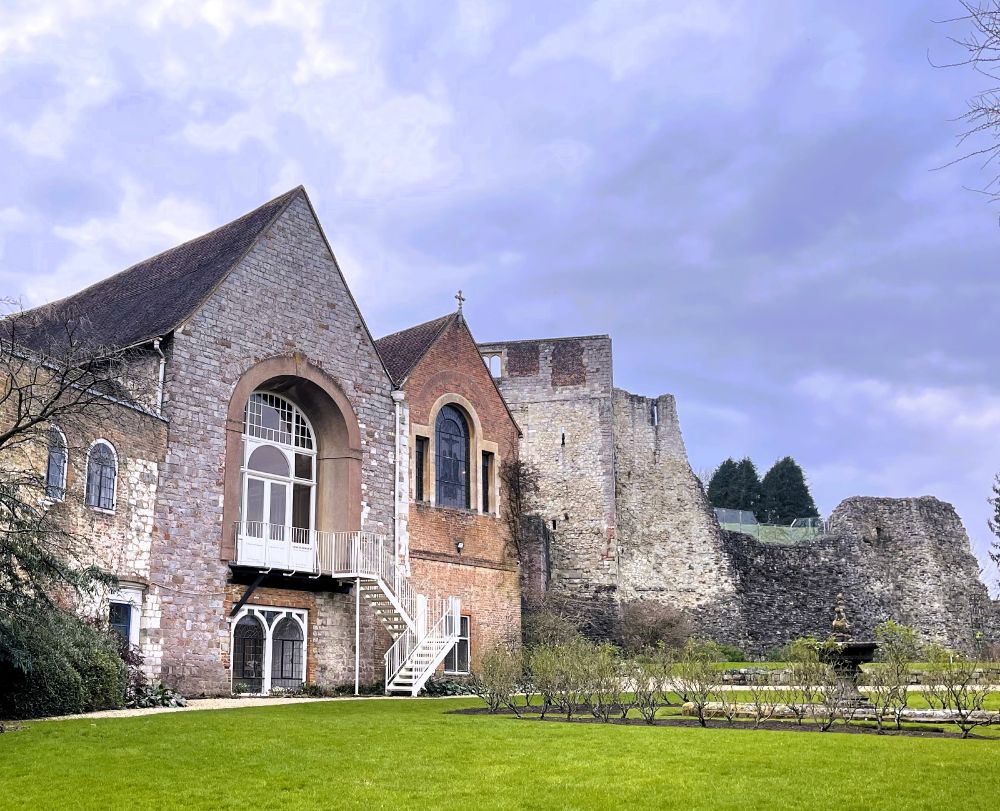 View of Keep and chapel windows from gardens