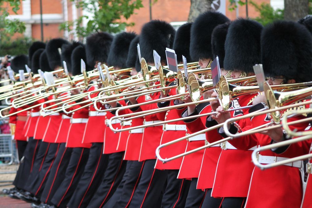 The massed bands of the Foot Guards, Trooping the Colour, June 2012