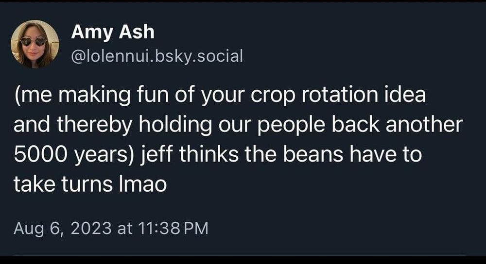 Tweet making a joke about beans needing to take turns