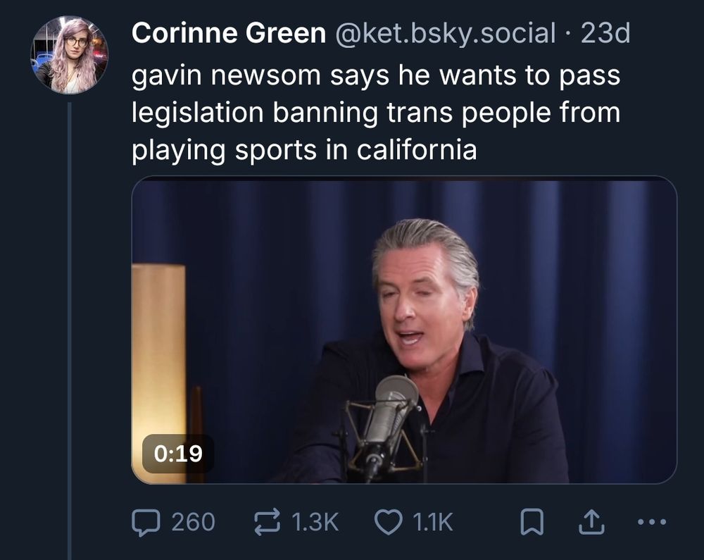 Screenshot saying Newsom wants to restrict transgender rights