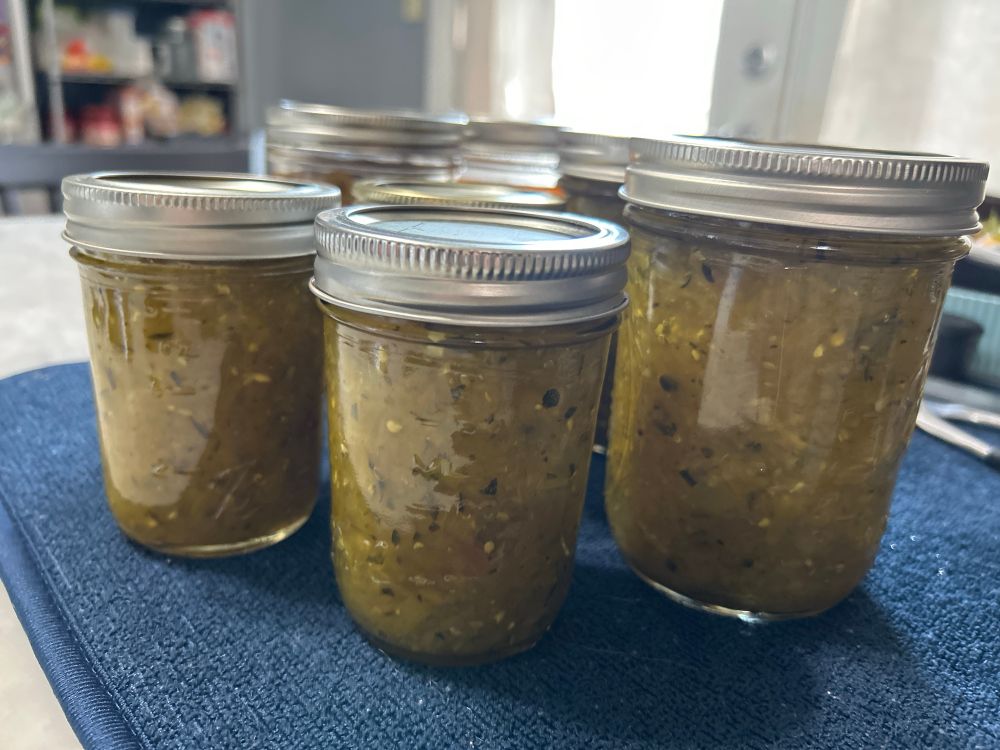 Photo of canned homemade relish. 
