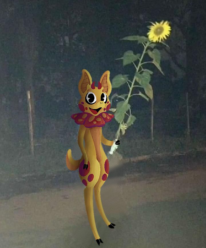 My mascot character, Flower Jumper, holding a comically large sunflower