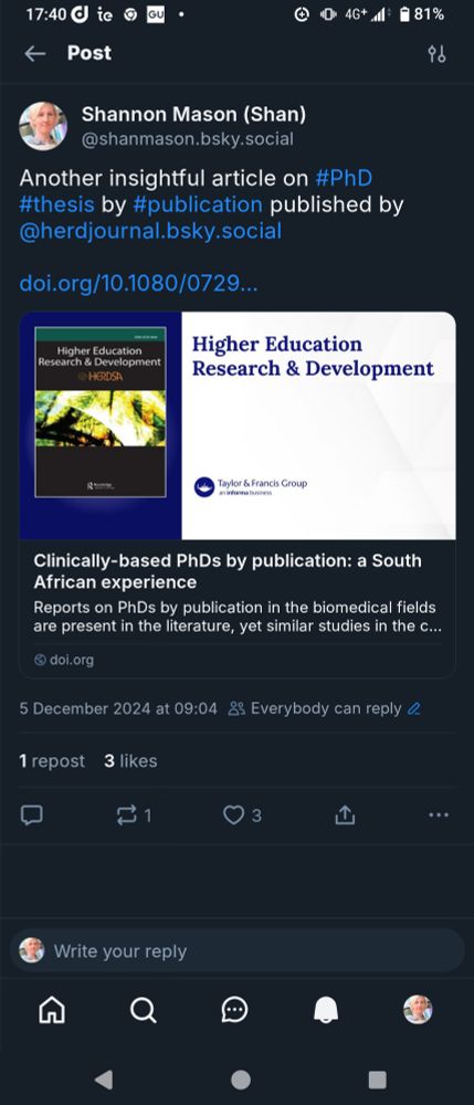 screen shot of my post sharing a paper I found. 
