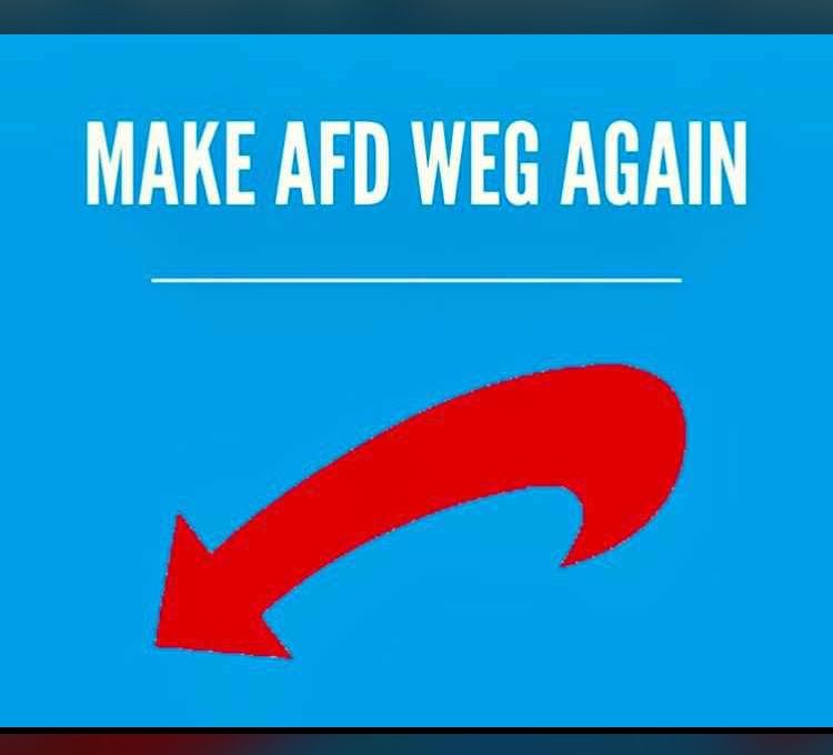 Meme mit dem Text „make AfD weg again“ und einem nach unten weisenden, verfremdeten AfD-Logo.
