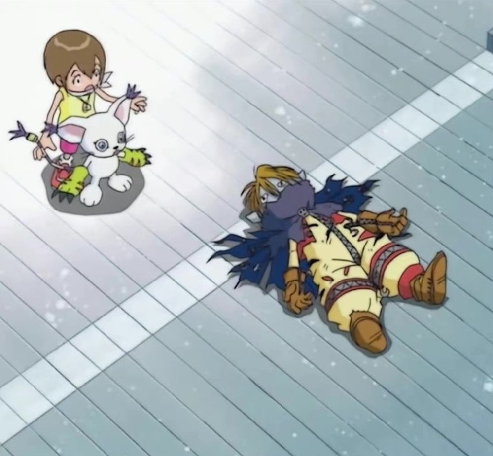 screencap of wizardmon's sacrifice from the original digimon adventure anime (1999)