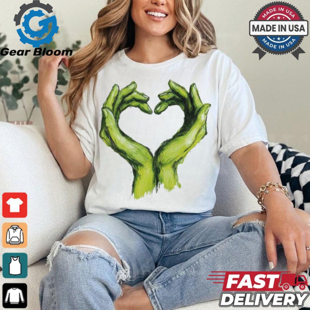 Official Grinch Green Hands Heart Art T Shirt, hoodie, sweater, long sleeve and tank top