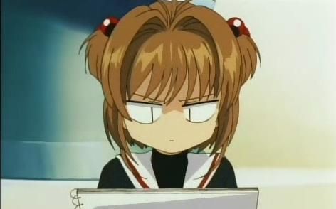 Sakura (Cardcaptor Sakura) with an annoyed face. She is also holding a Book.