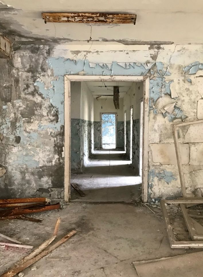 An abandoned hospital in Pripyat, part of the Chernobyl exclusion zone. 