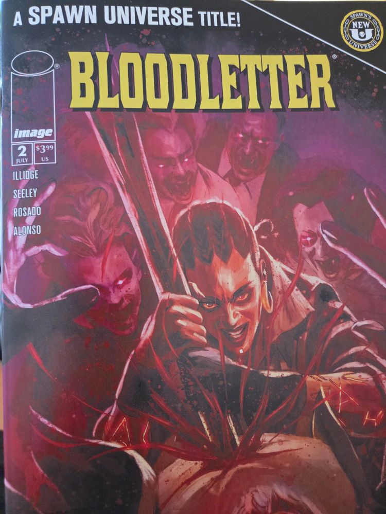 Cover of Bloodletter issue 2. 

Someone is being impaled through the chest by a woman with braids and an evil smile.