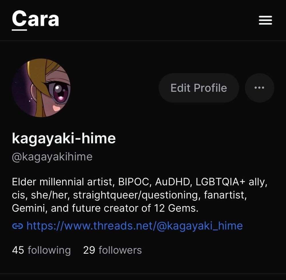 My Cara page, https://cara.app/kagayakihime