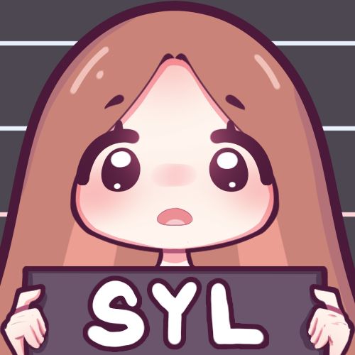 Sylwia's character standing in front of a black board in lines holding up a slate with her name, implying that she is getting locked away. The character looks innocent and surprised. 