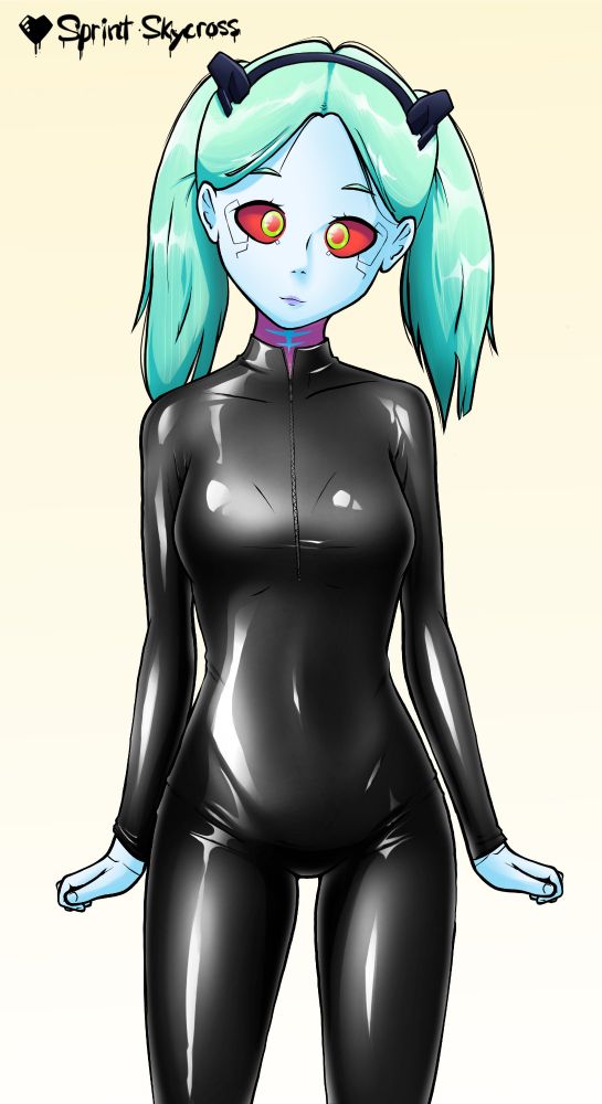 Rebecca from cyberpunk: edgerunners wearing a latex catsuit