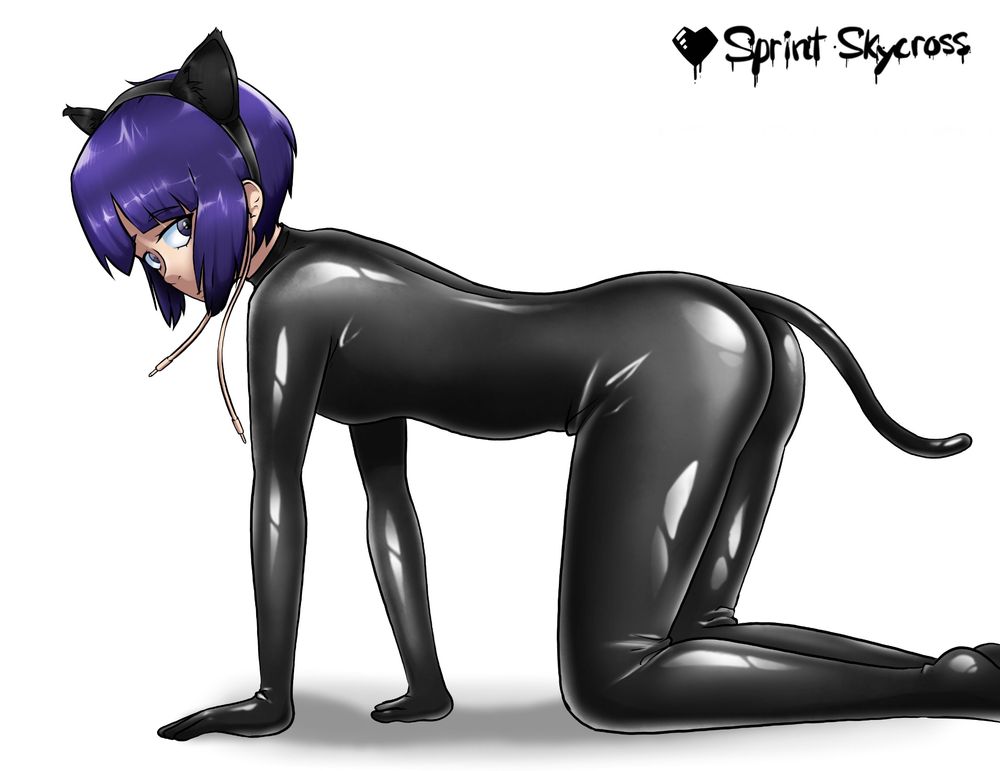 Kyoke Jiro from My hero academia wearing a latex catsuit with cat ears and tail