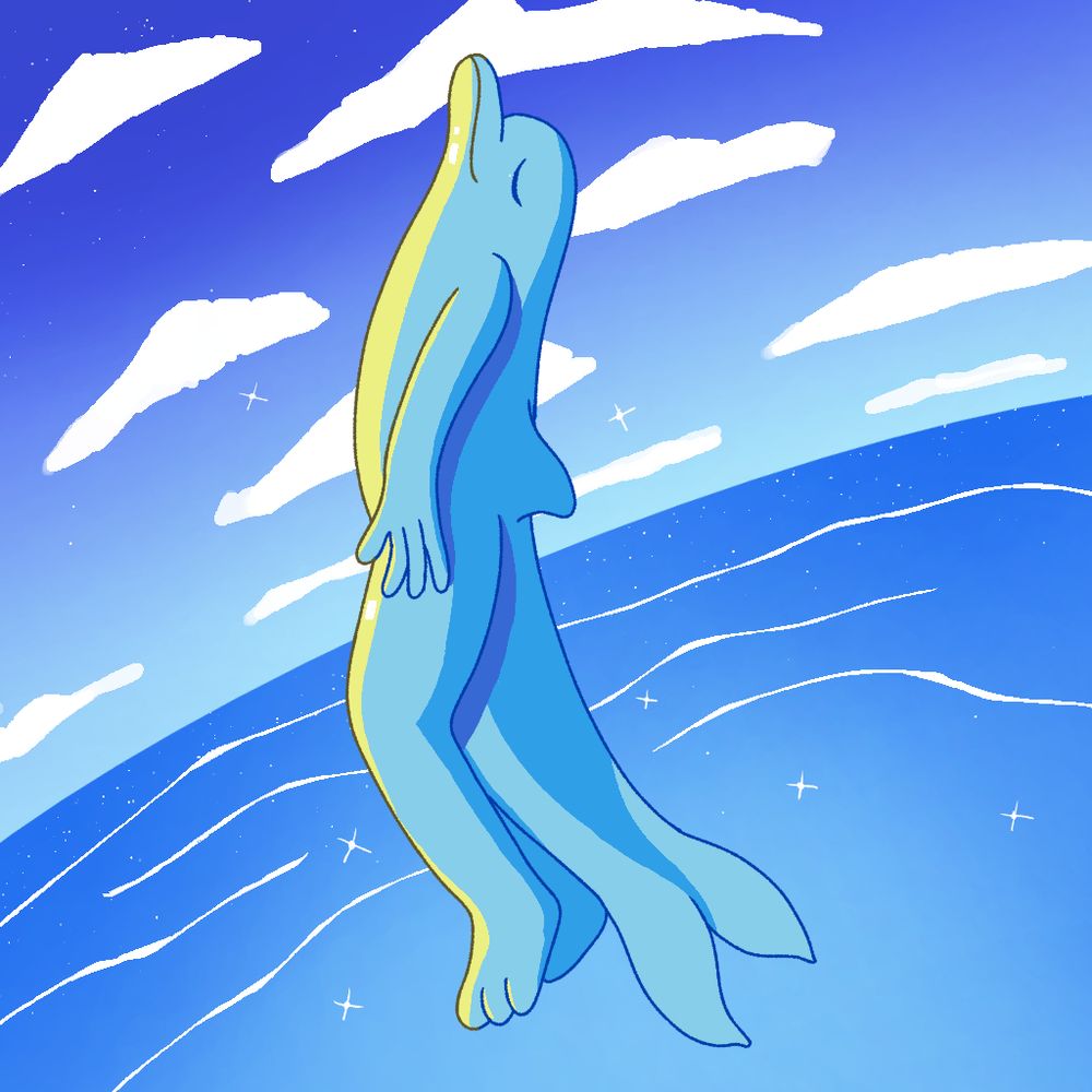 Lumo, an anthro dolphin, leaping out of water