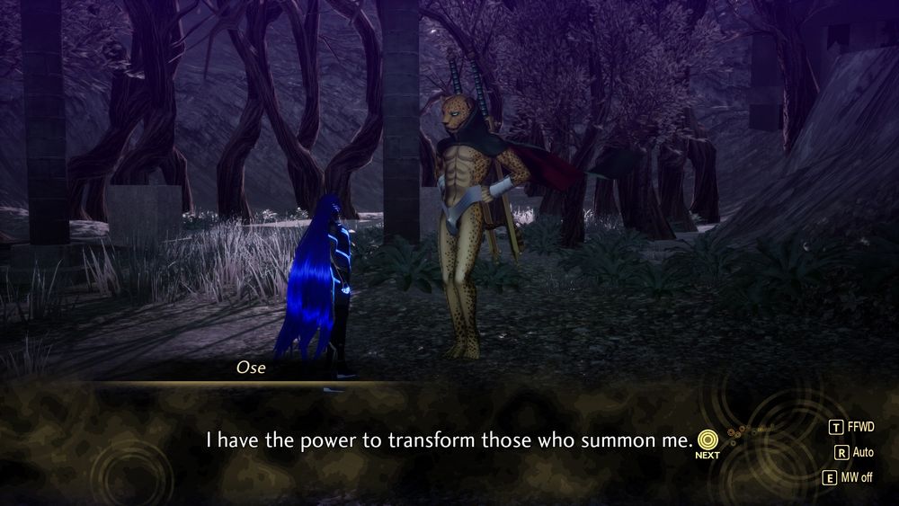Ose (bipedal cheetah man, basically): "I have the power to transform those who summon me."