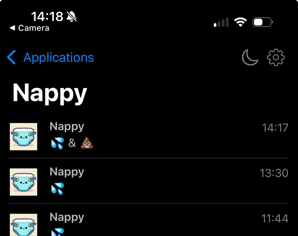 An application screen showing pee/poop notifications