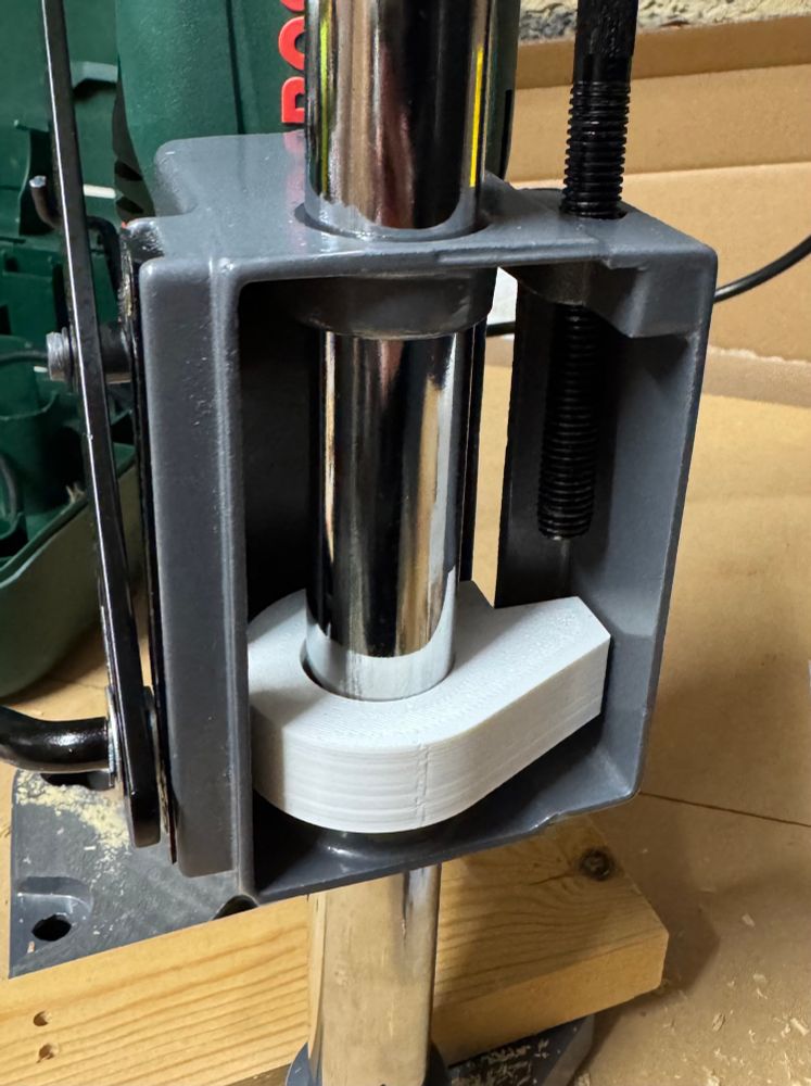 Drill press with 3D printed PLA part replacing the broken casting