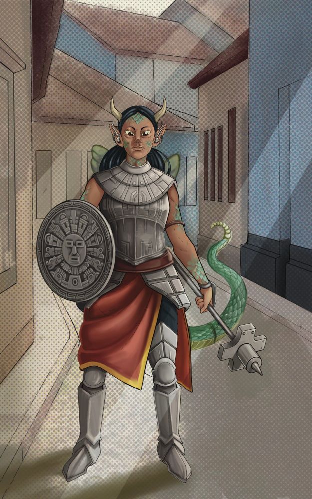 Humanoid with bull horns, serpent tail, fairy wings