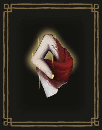 白く血の失せた男の指。
それは血に濡れた白布に包まれている。

A finger, pale and bloodless.
It is wrapped in a white cloth, now stained with blood.