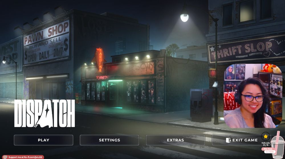 Dispatch game screen in the background and JCru's cam on the bottom right 