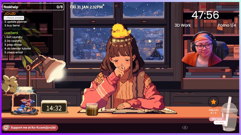 Chill Pulse background, tasklist to the side and JCru's cam