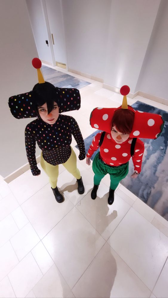 Two Katamari cousins cosplayers in 0.5 zoom from above