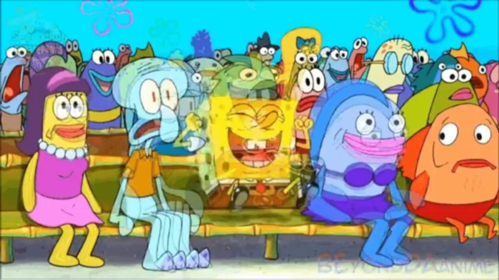 a group of cartoon characters including spongebob and squidward