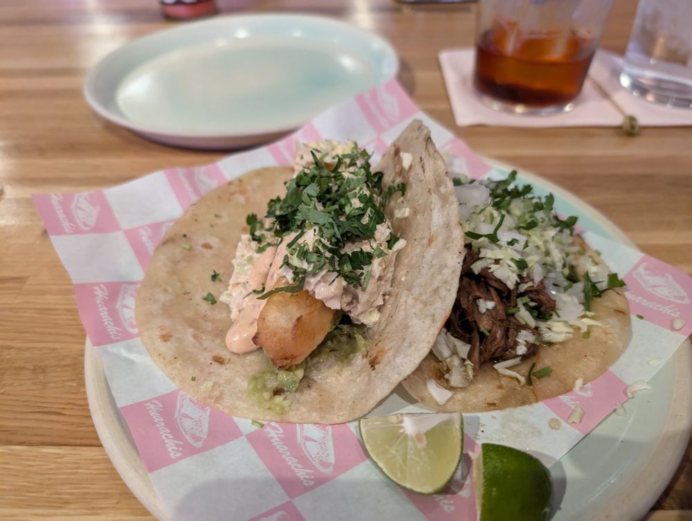 Lengua taco and fish taco