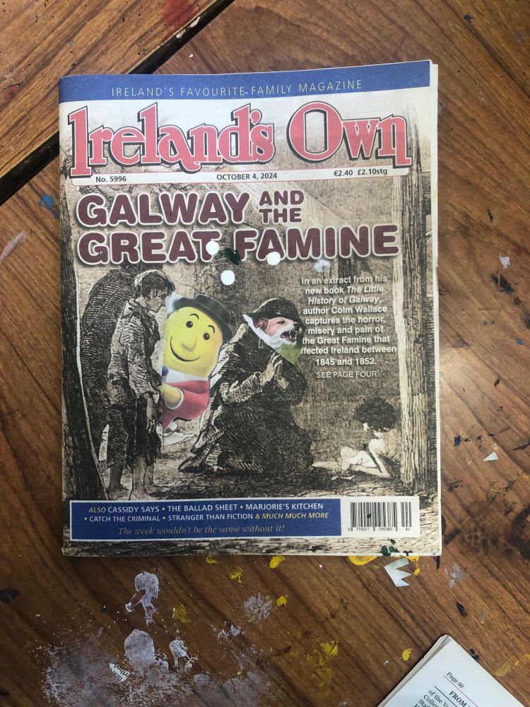 Collage showing Mr Tayto at the famine