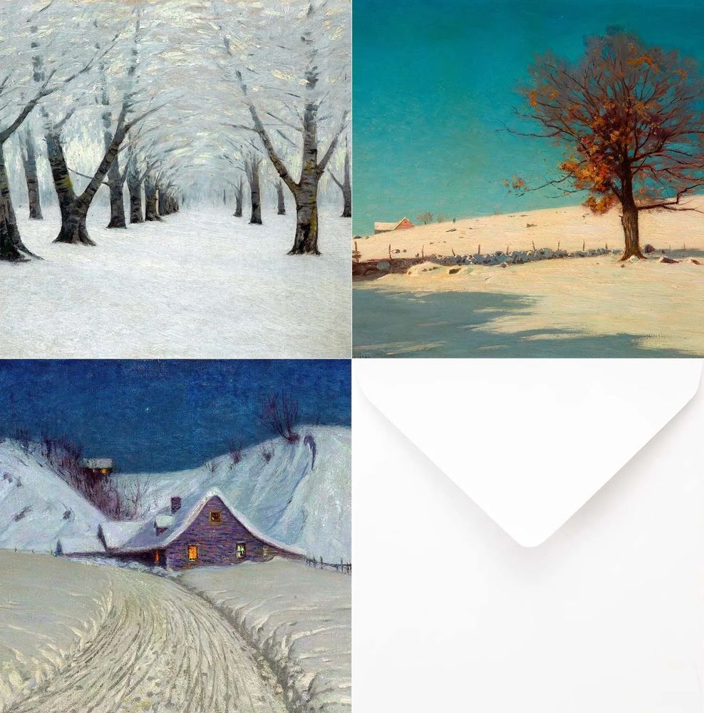 Four snow scenes painted by L. Birge Harrison.