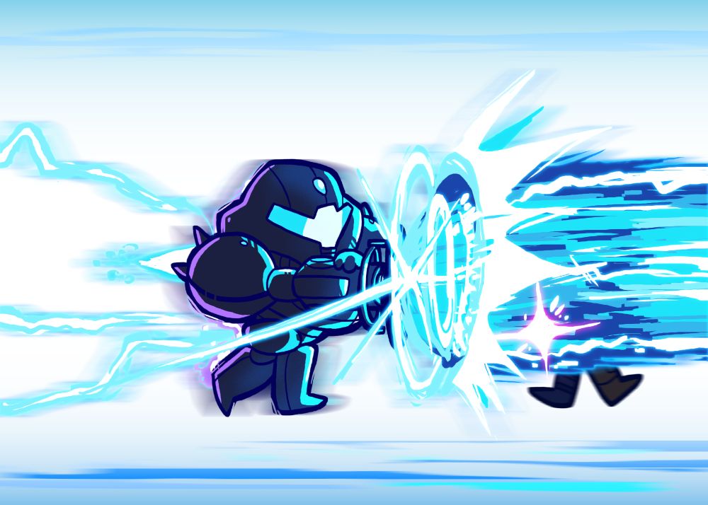 Samus Aran performs her iconic Final Smash Zero Laser move from Super Smash Bros and evaporates Myles's top half.