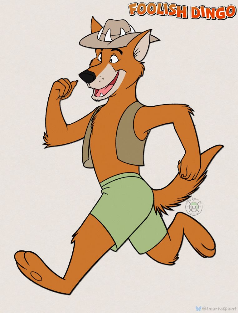 Digital drawing of Dash Dingo, a cartoon anthro dingo from The Simpsons parodying Crash Bandicoot.