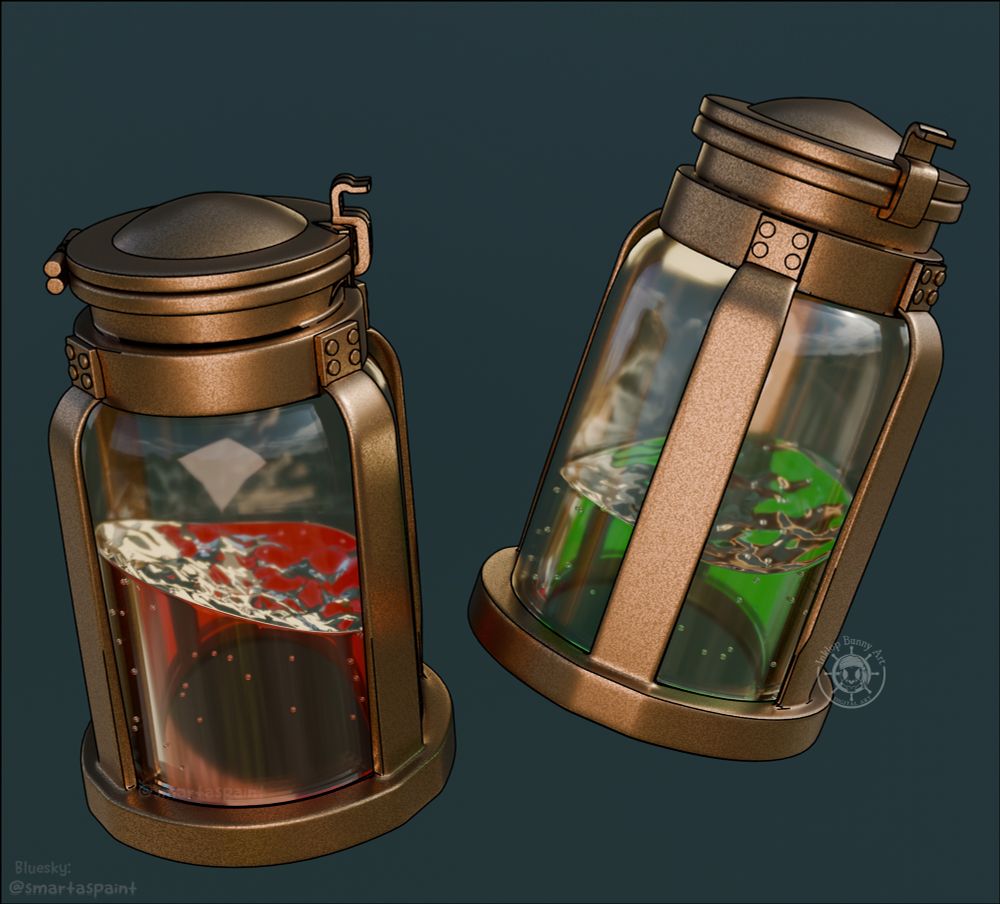 3D Blender models of health and strength potions.