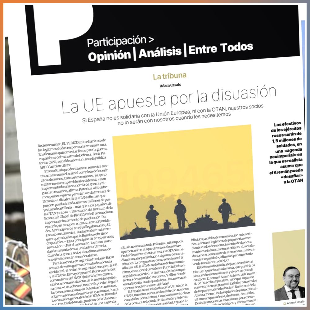 "La UE apuesta por la disuasión", artículo de Adam Casals para El Periódico, Prensa Ibérica.
Maquetación y diseño del diario: El Periódico de Catalunya.
Diseño global: Elisa Bach, Casals'Company.