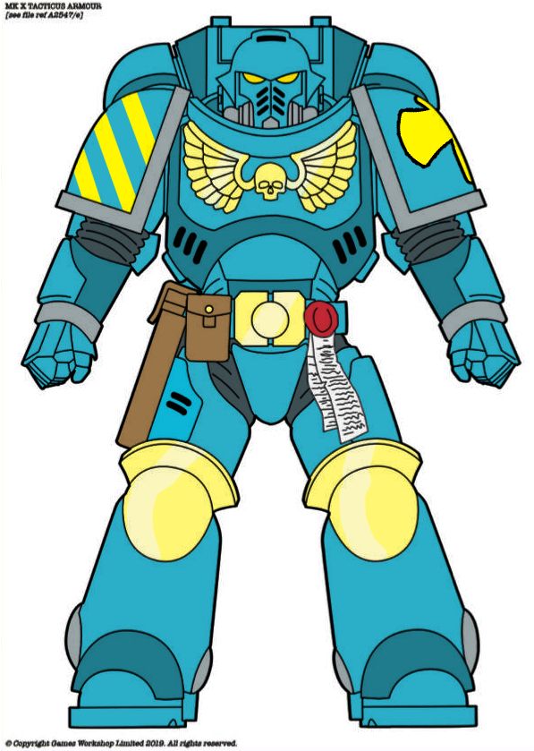 a light blue space marine with yellow/gold highlights