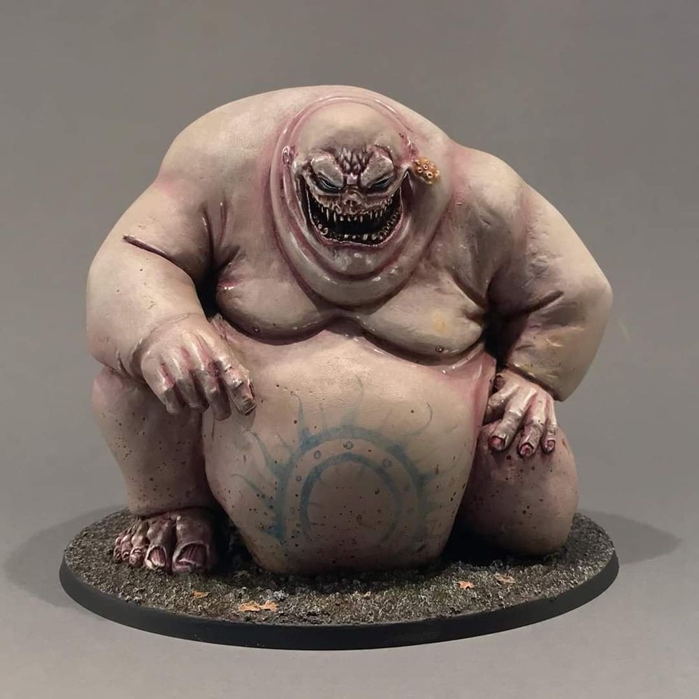 a great unclean one from warhammer but modded to just look like a big naked fat human with a creepy mouth, instead of a pus and horns and gunk covered green demon.
The result is very uncomfortable looking.
