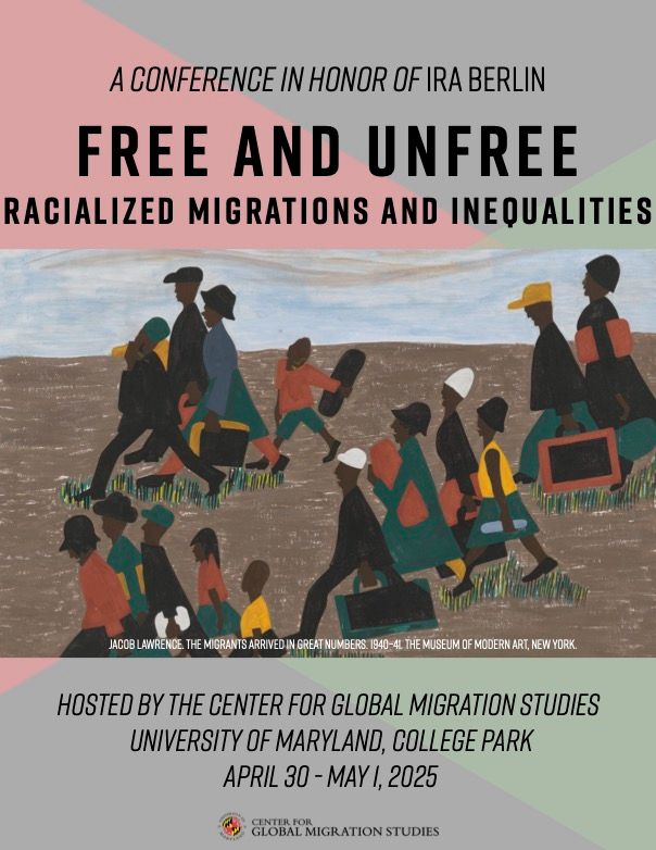Conference program title page. Scene featuring Black migrants, from Jacob Lawrence's The Migration Series