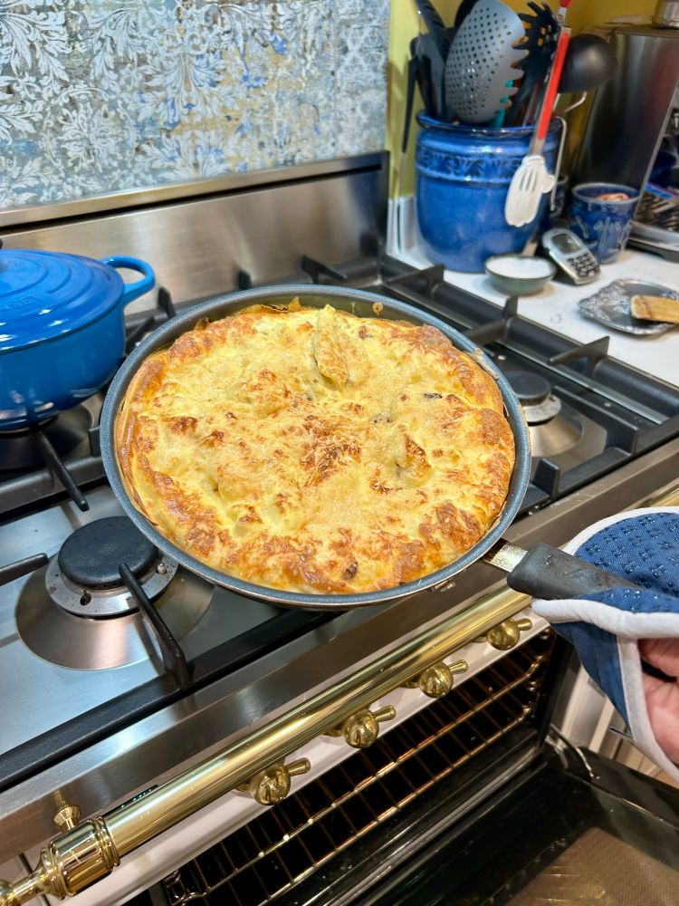 🍽️ Dinner tonight: 8 egg omelet w/ chopped smoked bacon, sautéed shallot, white pepper & Kosher salt, blend of grated Mexican cheeses, & Reggiano Parmesan cheese garnished w/ chopped spring onion. 