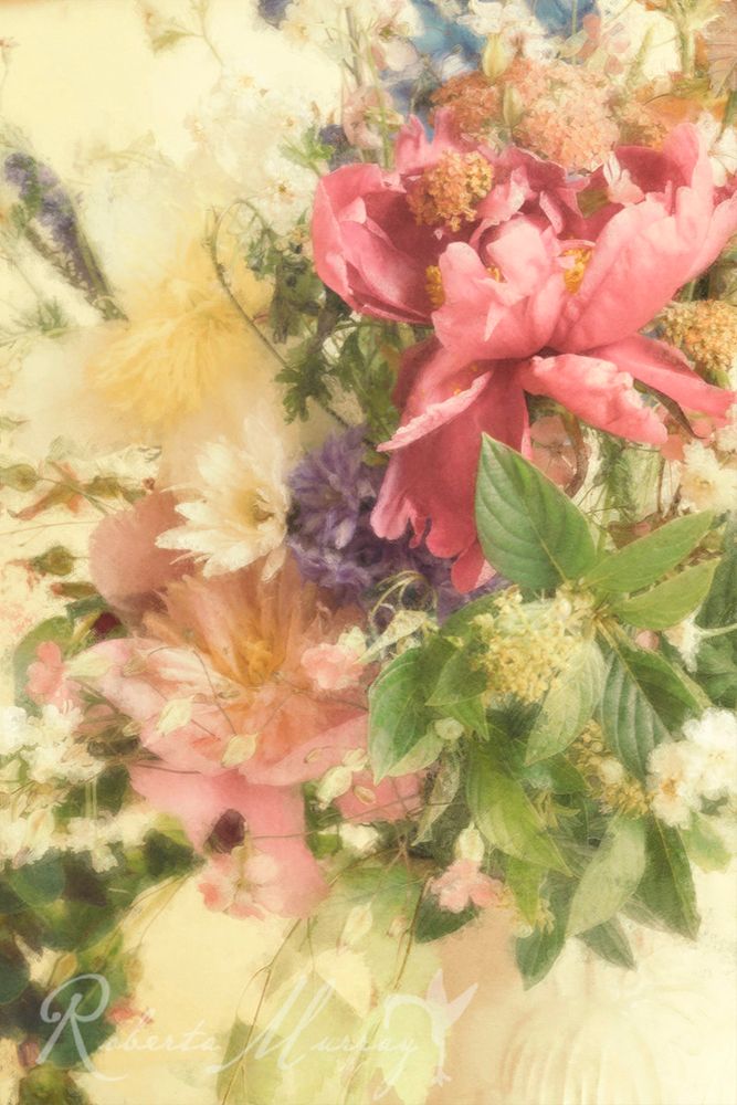A painterly impressionist photograph of a floral bouquet with pink peonies. 
#photography #painterlyphoto #floralphotography 
